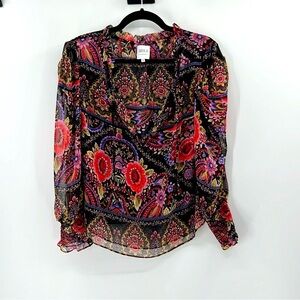 Misa Los Angeles Floral Blouse - Black and Red Floral Valentina